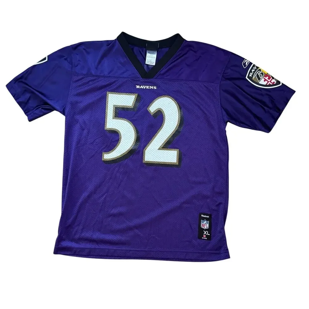 Vintage Reebok Baltimore Ravens Ray Lewis #52 Purple Youth XL 18-20 NFL Jersey
